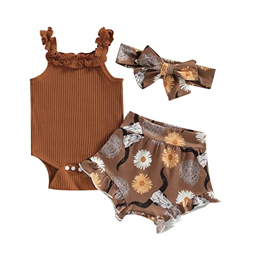 CIYCUIT Newborn Baby Girl Summer Clothes Ruffle Sleeveless Ribbed Top Bloomers Shorts Set