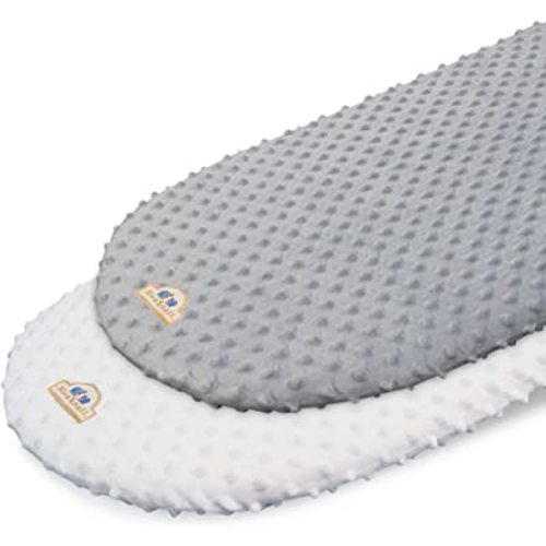 BlueSnail Soft and Strechy Minky Bassinet Fitted Sheet, Cradle Sheets for Bassinet Pad/Mattress 2pk(Bassinet, White+Gray)