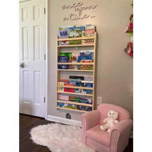 Wall Mounted 4 Shelves Space Saver Kids Bookshelf, Montessori Book Display for Baby, Book Organiser for Kids Room, Gift for Baby