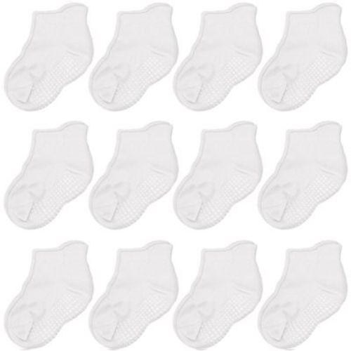 Cozyway Non-slip Ankle Style Socks With Grippers, 12 Pack For Baby Boys And Girls, Solid White, 6-12 Months, Unisex