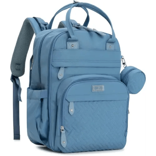 BabbleRoo Diaper Bag Backpack - Baby Essentials Travel Tote - Multi function Waterproof Diaper Bag, Travel Essentials Baby Bag with Changing Pad, Stroller Straps & Pacifier Case - Unisex, Light Blue