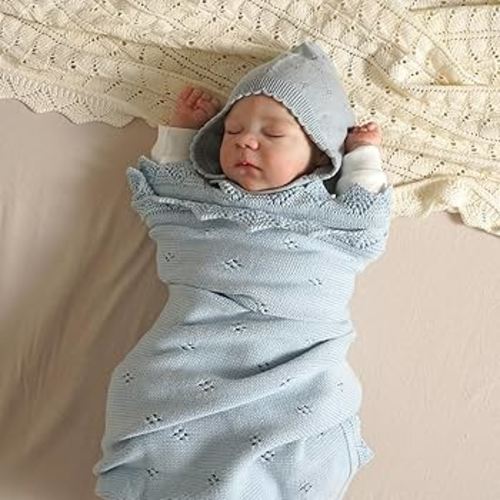 Amazon.com: mimixiong Cotton Baby Blanket Knitted Crochet Receiving Crib Nursery Swaddling Blankets for Newborn Baby Boy Girl 30x40 Inch (LightBlue) : Baby
