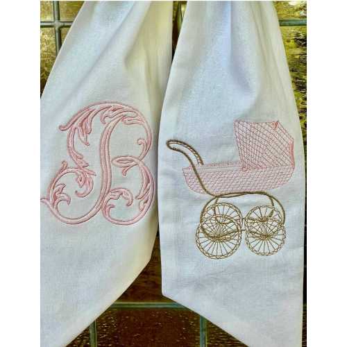 Baby Carriage Wreath Sash for Girl with Vine Monogram