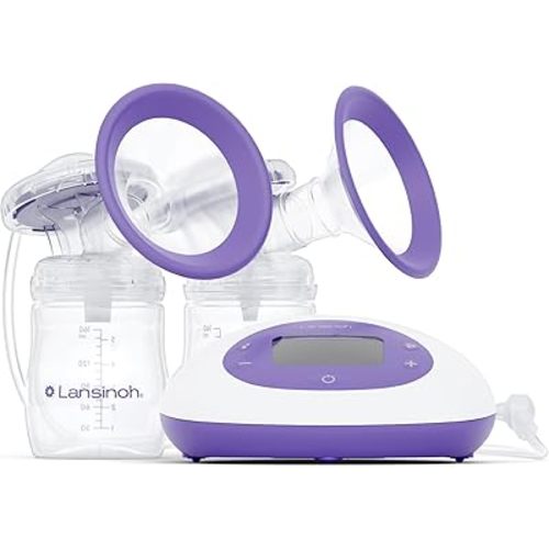 Lansinoh Signature Pro Portable Double Electric Breast Pump with LCD Screen | 3 Power Modes, 25mm Flanges, 2 Bottles, 1 Slow Flow Nipple, & Carry Bag
