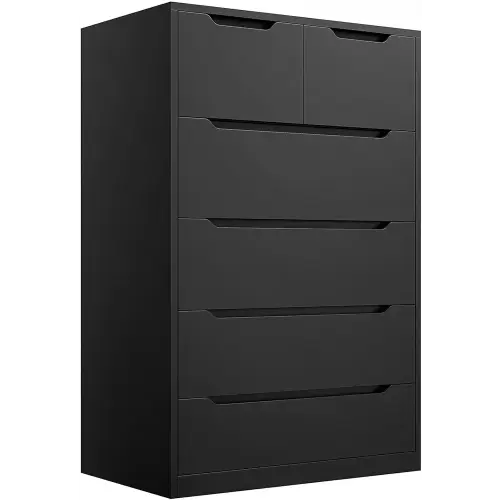 EnHomee Dresser for Bedroom, Dresser with 6 Wood Drawers, Black Dresser and Tall Dresser with Large Organizer, Wood Dressers & Chests of Drawers with Smooth Metal Rail, Black