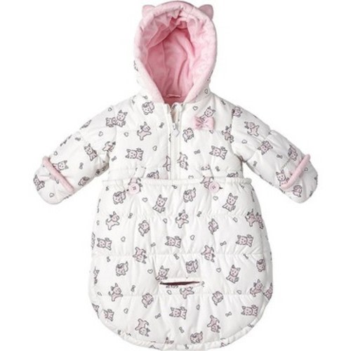 LONDON FOG Newborn Baby Girl and Baby Boy Puffer Carbag Pram Snowsuit Bunting, Pink, 0/6 Months