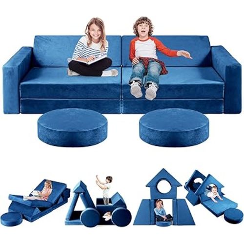 2025 New Modular Kids Play Couch, 12pcs Toddler Sofa Couch Building Fort, Versatile 300+DIY Creativing Playroom Bedroom Furniture for Toddlers. Convertible Kids Sofa and Cushion for Boys and Girls