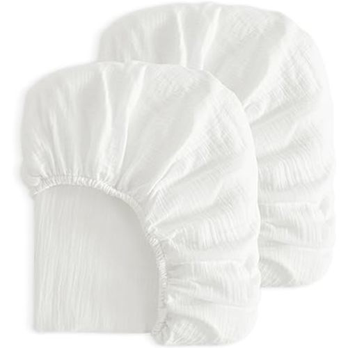 NTBAY 2 Pack Muslin Cotton Crib Sheets, Soft and Breathable Double Layer 28x52 Baby Crib Sheets for Standard Crib and Toddler Mattresses, Boys, Girls, Unisex, White, 28x52 Inches