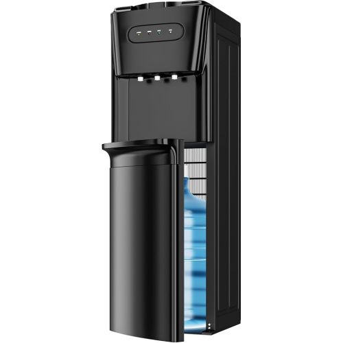 Bottom Loading Water Cooler for 3 or 5 Gallon Bottles, Water Dispenser with 3 Temperatures (Cold/Hot/Warm), Child Safety Lock, LED Display & Empty Bottle Alert – Dark Black