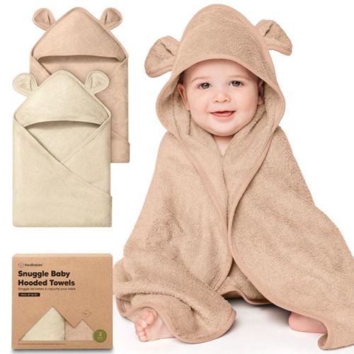 KeaBabies 2pk Snuggle Baby Towels with Hood for Newborn Girls, Boys, Toddlers, Soft & Absorbent Hooded Baby Bath Towels ( Almond, Petite)