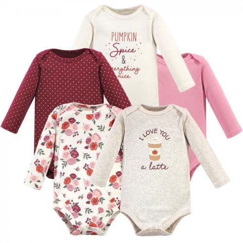 Hudson Baby Infant Girl Cotton Long-Sleeve Bodysuits, Pumpkin Spice, Newborn