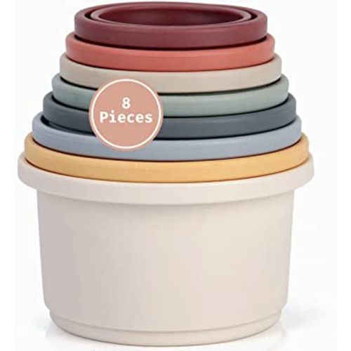 Stacking Cups - Toddler Toys, Modern Design with Numbers, Patterns, Pastel Colors - Montessori Toys - Fun Educational Toys, Bath Toys, Toys for Boys & Girls Toys - Baby Shower Gifts & Baby Toys
