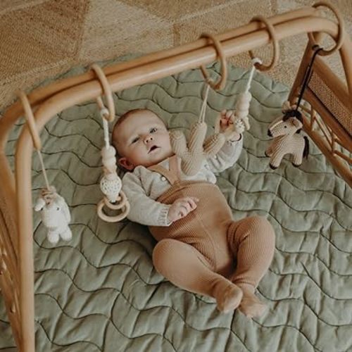 Frankie Lane French Linen.Reversible Playmat for Infants, Girl or boy. Nursery Decor Tummy time mat. Round Soft Indoor Area Padded Toddler Baby mat Rug Playroom Baby Floor mats (Sage)