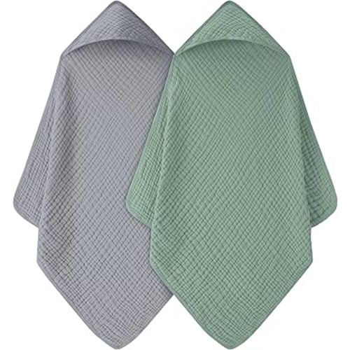 Baby Bath Towels, 100% Muslin Cotton Hooded Baby Towels for Newborn, 2 Pack Baby Towels with Hood for Infant Toddler and Kids, Large 32x32Inch, Soft and Absorbent