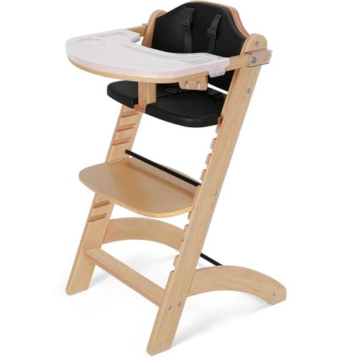 Cowiewie New Upgrade 3-in-1 Convertible Wooden High Chair for Babies & Toddlers 10 Levels Adjustable 3-Tier Remove 2 Waterproof Cozy Cushions Black