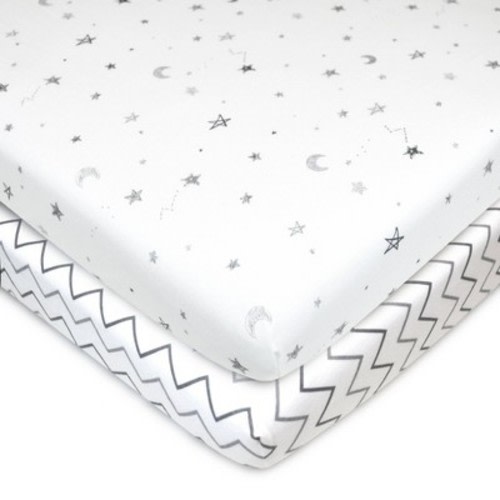 TL Care Printed 100% Cotton Knit Fitted Mini Crib Sheet - Star Cheveron 2pk