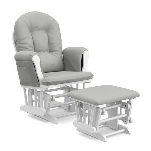 Storkcraft Premium Hoop Glider & Ottoman (White/Light Gray) — GREENGUARD Gold Certified Nursery Glider, Solid Wood Craftsmanship, Smooth-Gliding Nursery Chair and Ottoman, Award-Winning