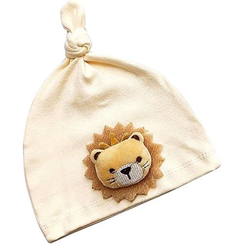 Cute Lion Pattern Baby Hat Soft Newborn Bonnet Windproof Cotton Warm Hat Infant ES Shower Gift for 0-12 Months, Head circumference 40-48cm, Beige