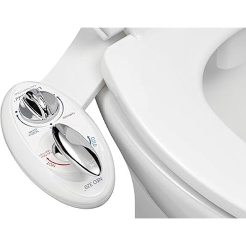 LUXE Bidet NEO 320 - Hot and Cold Water, Self-Cleaning, Dual Nozzle, Non-Electric Bidet Attachment for Toilet Seat, Adjustable Water Pressure, Rear and Feminine Wash, Lever Control (White)