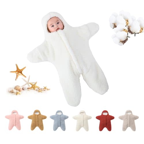 HEVOY Baby Starfish Onesie, Thick Imitation Fleece Starfish Newborn Sleeping Bag, Infant Footie Jumpsuit Winter Warm Outfits