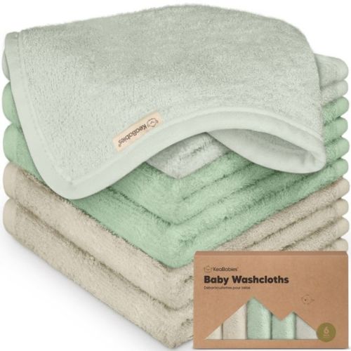 KeaBabies 6pk Deluxe Baby Washcloths, 10x10 Organic and Soft Baby Wash Cloth, Baby Bath Towel, Face Cloths