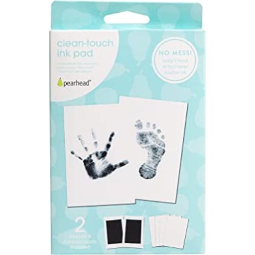 Pearhead Newborn Baby Handprint and Footprint Kit - No Mess Clean-Touch Ink Pad with Impression Cards, Safe for Skin, Perfect Keepsake for Family, Acid-Free, Smudge-Proof, Black, Pack of 2