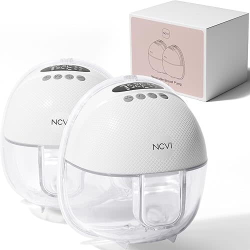 NCVI Hands Free Breast Pump 8131, Wearable Portable Breastfeeding Pump with Smart LED Display, 4 Pumping Modes & 9 Levels, Wireless Rechargeable Electric Milk Pump, 19/21/24 mm, 2-Pack (White)