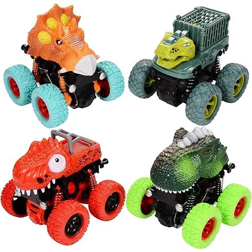 Beestech Dinosaur Toys for 2 3 4 5 Year Old Boys, Push & Pull Friction Powered Dinosaur Monster Truck Vehicles for Toddlers Preschoolers Birthday Gifts