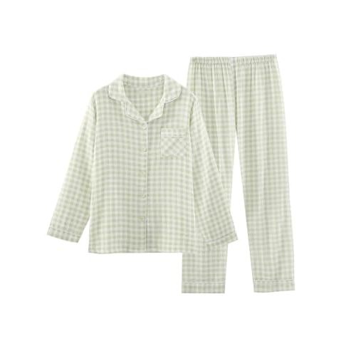 codcm Womens Cotton Pajama Sets Long Sleeve Button Down Shirt and Pants Sleepwear 2 Piece Gingham Pj Set