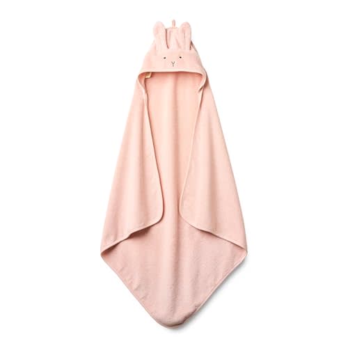 Organic Cotton Baby Bath Towel – Hooded Toddler and Baby Towels for Newborn Girls – Super Soft and Absorbent, 32 x 32 (Rabbit - Blush)