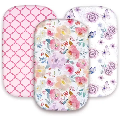 AMROSE 3 Pack Bassinet Sheets 33" x 20" Compatible with Mika Micky, Baby Delight, Dream On Me, AMKE and Other Rectangle Bassinet Mattress, Soft and Skin-Friendly Bassinet Sheets, Happy Garden