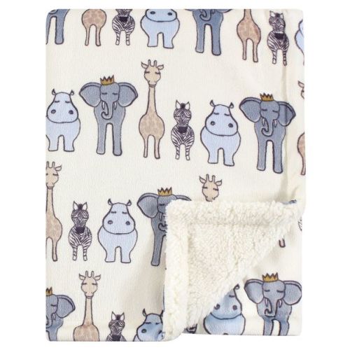 Hudson Baby Infant Boy Plush Blanket with Faux Shearling Back, Royal Safari, One Size