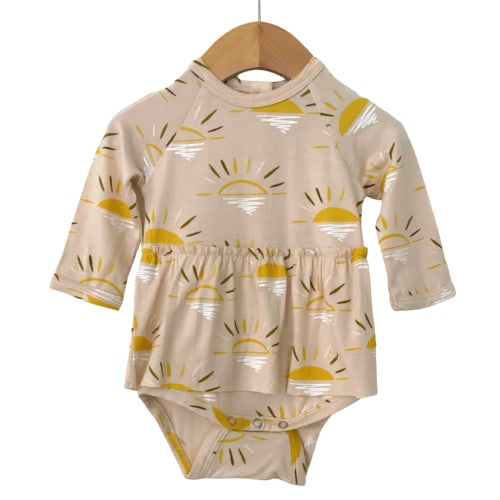 Long Sleeve Skirted Bodysuit, Sand Sun