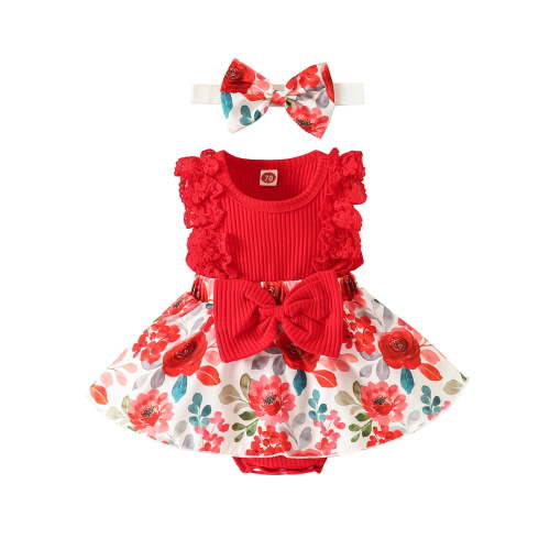 Rvkxad Clearance Baby Girls' Dresses Newborn Baby Girl Clothes Floral Round Neck Sleeveless Romper Dress Princess Toddler Girl Dresses