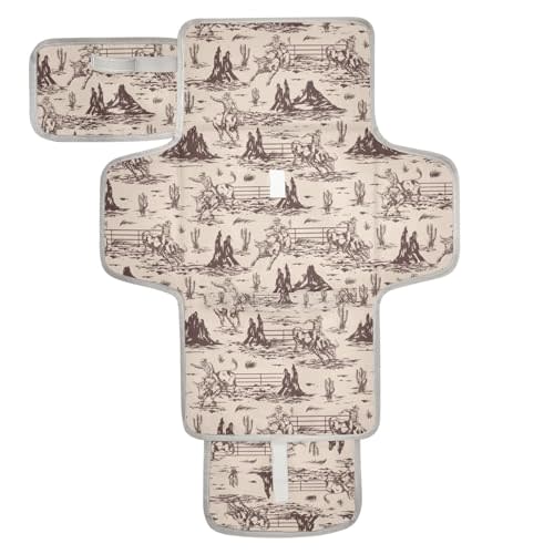 Western Portable Diaper Changing Pad with Wipes Holder, American Cowboy Foldable Baby Diaper Changer Travel Bag Cute Baby Changing Mat with Built-in Pillow for Newborn