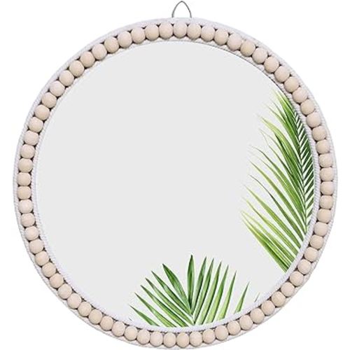 17 inch Wall Mirror, Boho Design for Living Room, Bedroom, Bathroom Decor, Hand Woven Rattan Mirror