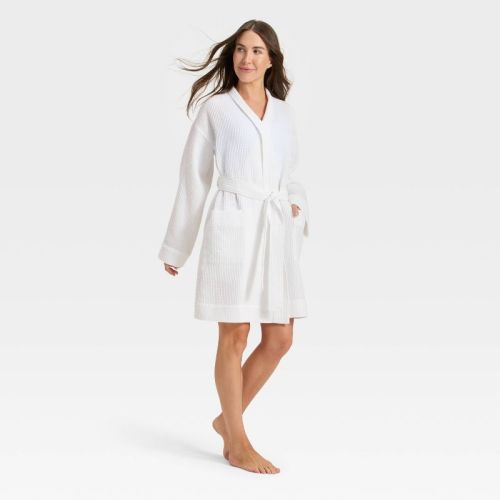 Women's Waffle Short Robe - Auden™ White M/L