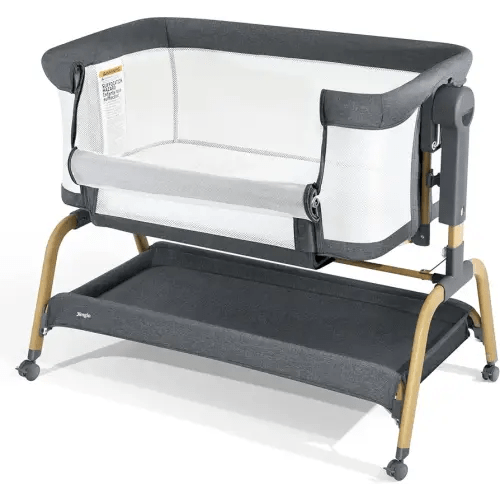 3 in 1 Baby Bassinet, Bedside Bassinet for Baby, Rocking bassinet with Storage Basket and Wheels, Adjustable Height Bassinet Bedside Sleeper, Easy Folding Portable Crib for Newborn