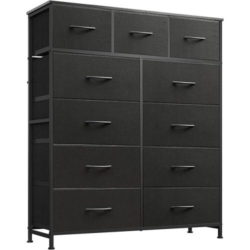 WLIVE Tall Dresser for Bedroom, Fabric Dressers Storage Tower, Dresser & Chest of Drawers Organizer Unit with 11 Drawers, Storage Cabinet, Hallway, Closets, Steel Frame, Wood Top, Charcoal Black