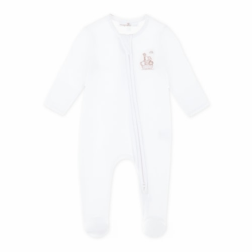 Noah's Ark Hand-Embroidered Zip Footie - Pink
