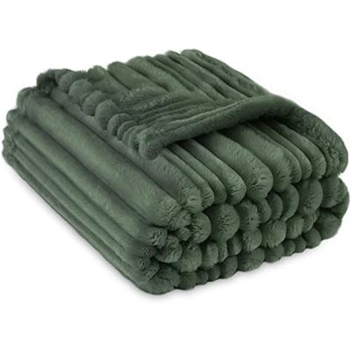 HOMRITAR Fleece Blanket for Baby Fuzzy Fluffy Warm and Lightweight Reversible Stripes Design Toddler Bed Blanket for Nursery Home Decor, 30 x 40 Inches, Forest Green