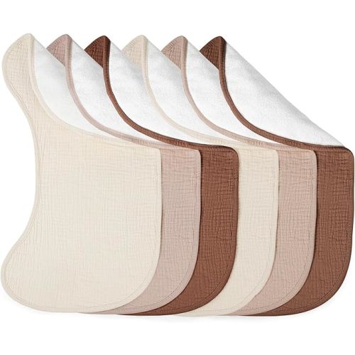 lulumoon Muslin Burp Cloths Sets - Large Cotton Burping Cloth Super Soft and Absorbent for Baby Boys and Girls 6pack (Brown)