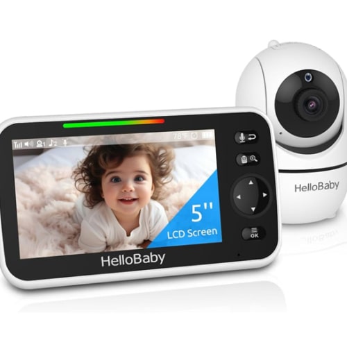 HelloBaby No WiFi Baby Monitor 5" Screen 30-Hour Battery Pan-Tilt-Zoom Video Upgrade with Camera and Audio, Night Vision, VOX, 2-Way Talk, 8 Lullabies and 1000ft Range