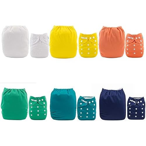 ALVABABY Baby Cloth Diaper 6 Pack with 12 Inserts One Size Cloth Diaper Covers Adjustable Washable Reusable for Baby Girls and Boys