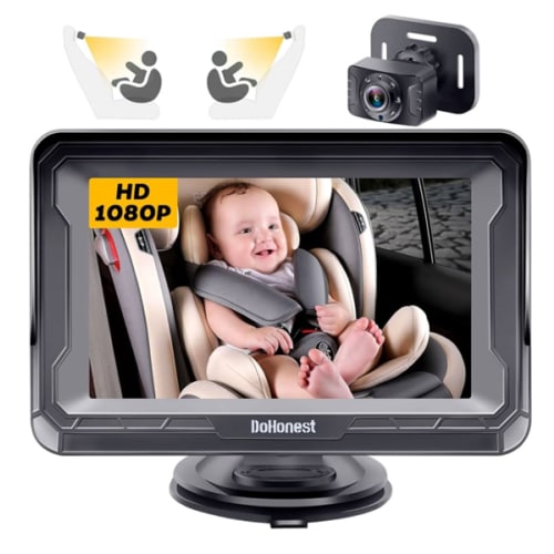 DoHonest Baby Car Camera HD 1080P - Rear-Facing Car Baby Monitor with Night Vision, Adjustable View Angle, Easy Setup, Anti-Glare Display, Safety for Kids & Infants