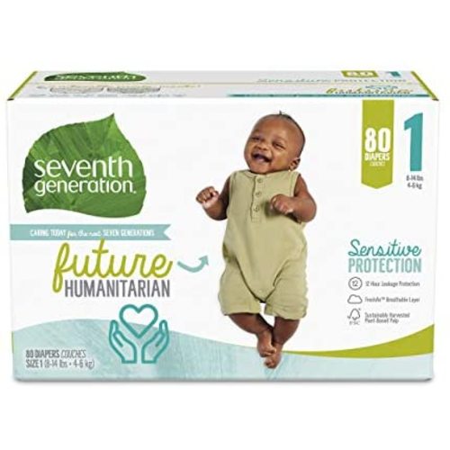 Seventh Generation Baby Diapers, Size 1, 80 Count, Super Pack, for Sensitive Skin