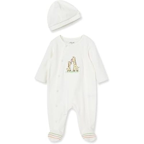 Little Me Gender Neutral Clothes for Baby 2-Piece 100% Cotton Scratch-Free Tag Footie Sleeper and Cap Sets, Preemie to 9M