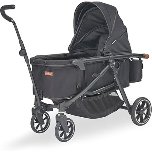 Larktale Crossover All-in-One Stroller and Wagon - Convert from a Single Baby Stroller to a Two Seater Pull Wagon with Canopy - Byron Black