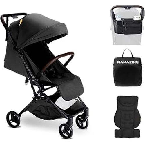 MAMAZING Lightweight Baby Travel Stroller with Carbon Fiber Frame, Compact & Airplane-Friendly, One-Handed Folding Design, 11.6 lbs, Perfect for Toddlers, Organizer & Cushion Included, Jet