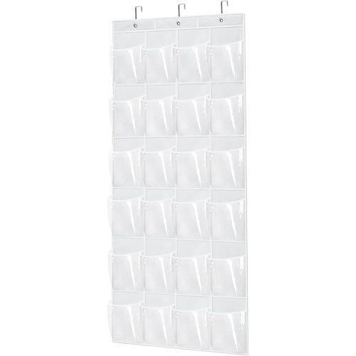 Over The Door Shoe Organizer - Space Saving Shoe Rack for Closet Door with 24 Pockets and Hook, Shoe Holder Back of Door Organizers for Shoes, Hanging Shoe Organizer(White)
